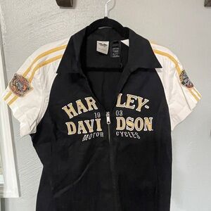 Harley-Davidson Black, White & Yellow Zip Front Shirt
